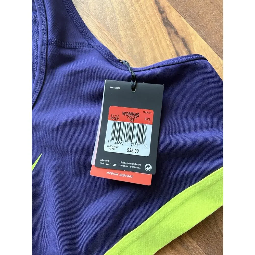 Nike Women's Purple Sports Bra with Neon Yellow Accent NWT
